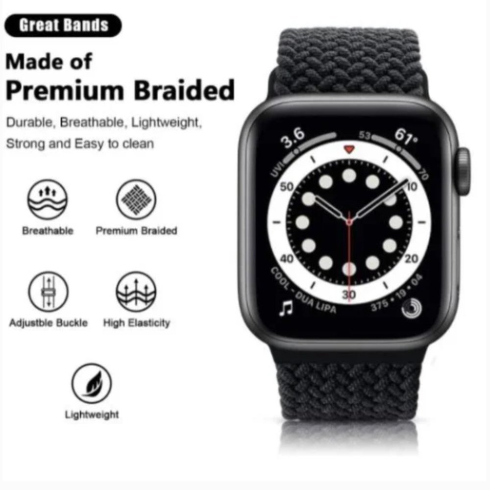 NEW Adjustable Braided Solo Loop For Apple Watch BW - Picture 3 of 3